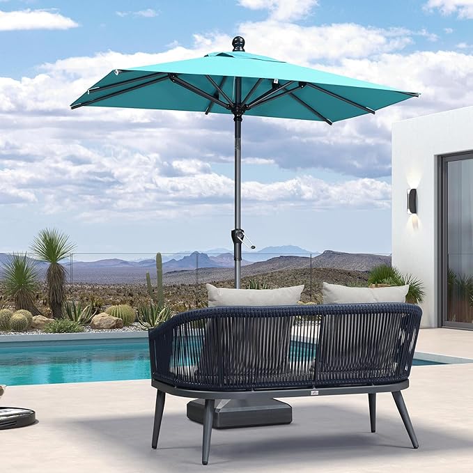 PURPLE LEAF 6' x 4' Rectangular Patio Umbrella Outdoor Table Umbrella Aluminum Frame Market Umbrella Sun Umbrella with 8 Sturdy Ribs Tilt for Garden Deck Lawn Pool Turquoise Blue