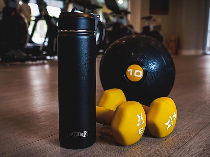 Sport Travel Outdoor Water Bottle with Spout and Straw Lids | Leak Proof | Insulated Stainless Steel Double Walled | BPA and Sweat free | Hot & Cold | For Kids Men & Women (Black, 18 oz)