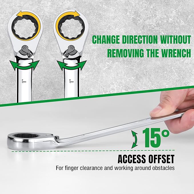 SK Reversible Ratcheting Wrench Set, Combination Wrench Set, 13-Piece, SAE 1/4" to 1", 72-Tooth, Premium CR-V Construction, with Rack Organizer