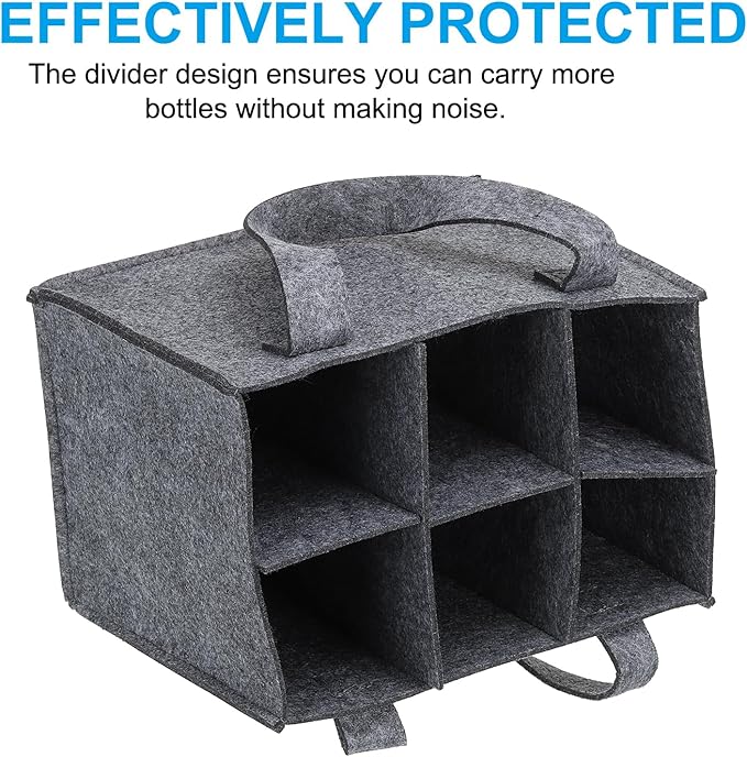 PATIKIL 6 Bottle Wine Carrier Tote Bag, 2 Pack Wine Bottle Carrying Bag with Divider Reusable Wine Storage Bag Felt Grocery Bags Portable Gift Bag, Grey