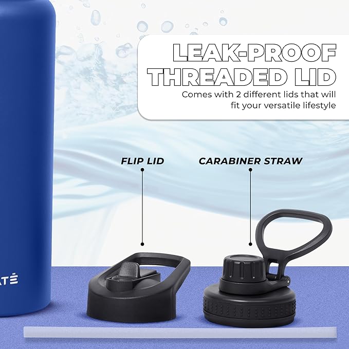 HYDRATE Insulated Stainless Steel Water Bottle - Large Reusable Flask with Leak-Proof Design and Convenient Handle - Double Vacuum Insulation for School, Work, or Adventure