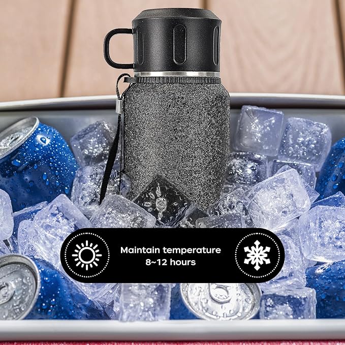 Insulated Stainless Steel Water Bottle, 27oz/800ml Sports Water bottles with Double Walled and Vacuum Insulated Metal for Travel, School, and Gym (Black)