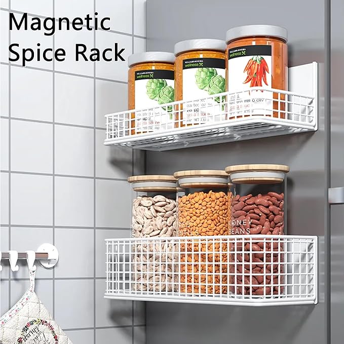 Magnetic Basket Magnetic Fridge Organizer Magnetic Pencil Holder Whiteboard Accessories Home Kitchen Organization (White-High)