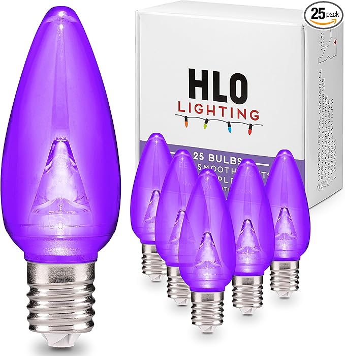 HLO Lighting Smooth C9 Christmas Lights | Purple LED Bulbs for Indoor & Outdoor Christmas Decor | Set of 25