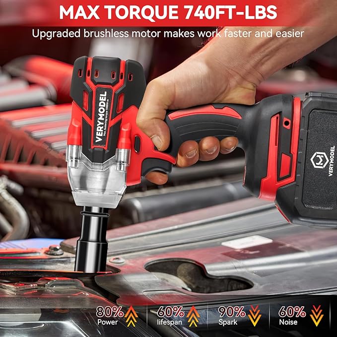 Cordless Impact Wrench,1000N.m(740 ft-lbs) High Torque Brushless 1/2 inch Impact Gun,2x 4.0Ah Battery,6000 RPM (3 in 1) Power Impact Driver for Car/Home/Lawn Mower