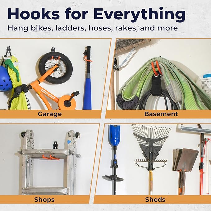 16 Pack Steel Heavy Duty Garage Hooks Storage Hooks with Anti-Slip Coating, Utility Garage Wall Mount Hanger and Organizer for Sheds, Bikes, Ladder, Rope, Broom, Shovel, Garden Power Tools, and Cords