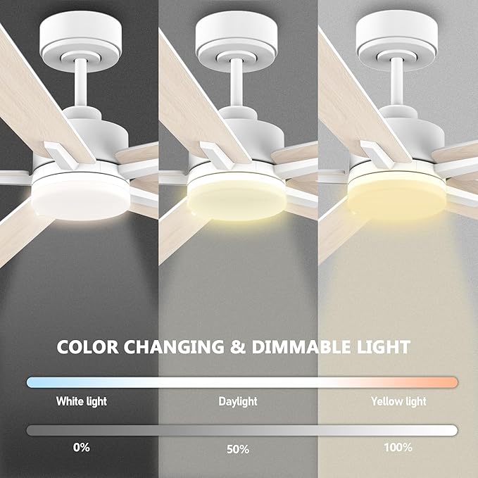 60” Smart Ceiling Fan with Lights Remote,Control via Alexa Google Voice App Wifi,Silent DC Motor,Dimmable,Outdoor Indoor Modern Ceiling Fans for Large Bedroom Patio Porch,White and Wood