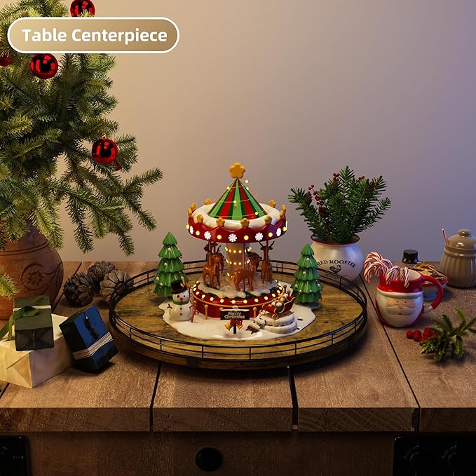 Lazy Susan Turntable Organizer for Table Top, 16’’ Round Wooden Lazy Susan for Cabinet Kitchen Countertop Pantry Dining Coffee Table for Condiments Spices, Rustic Bathroom Vanity Tray for Soap Candle