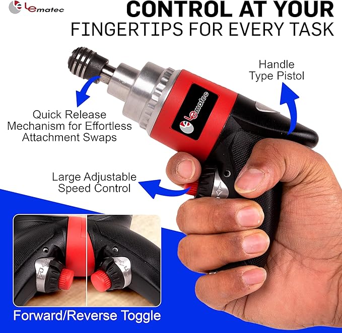 LE LEMATEC Professional Air Impact Driver - 13000 RPM Pneumatic Wrench with Twin Hammer, 40 ft-lbs Torque, 1/4" NPT Compact Tool for Automotive, Furniture & Woodworking (LE-ID413)