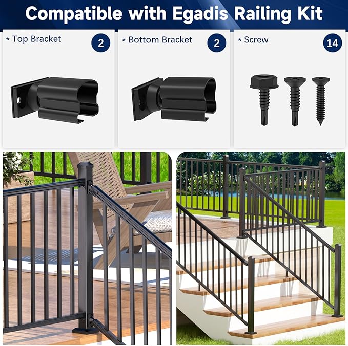 4 Pack Aluminum Deck Railing Bracket Connector, Adjustable Railing Bracket, Black Textured Powder-Coat Finish Railing System for Outdoor Decks, Porches & Balconies