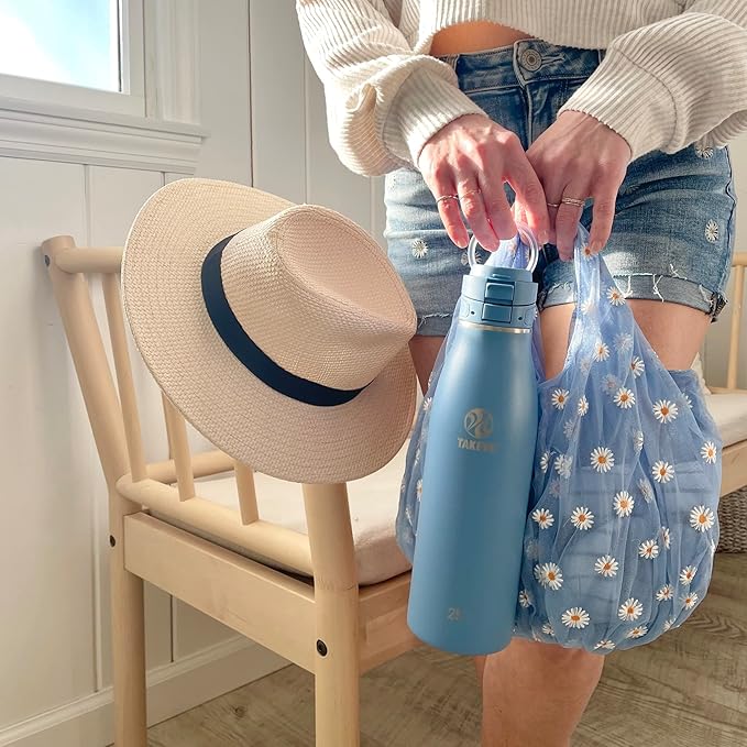 Takeya 25 oz Traveler Stainless Steel Insulated Travel Coffee Mug with Locking Leak Proof Lid, Premium Quality, BPA Free, Bluestone