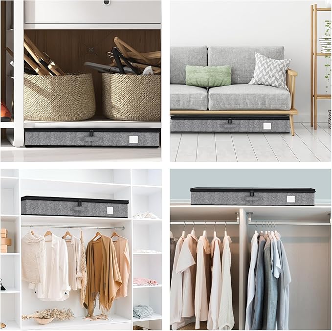 Fixwal 2 Pack Under Bed Storage Containers, Below 4.5 Inches Low Profile Underbed Organizer Clothes Storage with Sturdy Sidewalls and Bottom