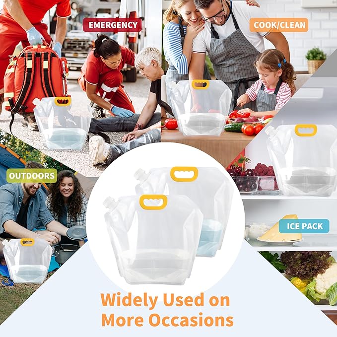 3Pack Collapsable Emergency Water Storage Bag, 2.6 Gallon No-Leak Freezable Camping Water Container Bag, BPA Free Food Grade Clear Plastic Storage Water Jug for Outdoor Sport Hiking Mountaineer
