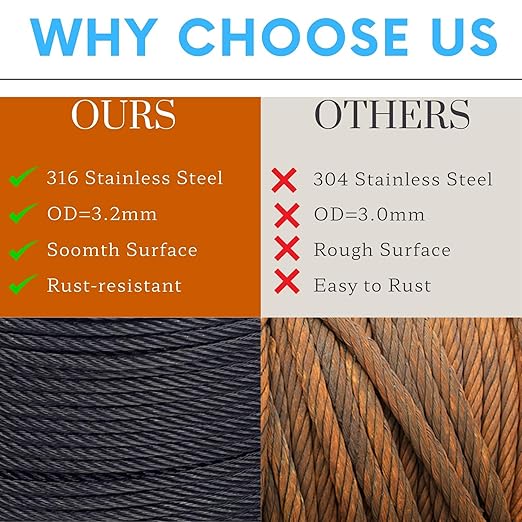 150ft 1/8" Black Wire Rope Cable, T316 Stainless Steel Marine Grade for Cable Railing, Stairs and Fences -Flexible 7 x 7 Strands Construction