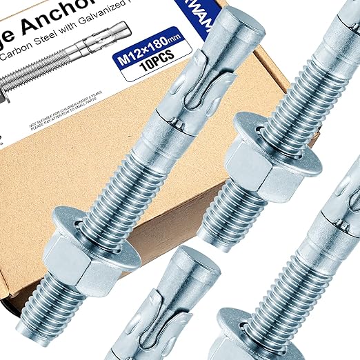30Pcs M12×180mm Wedge Anchor Bolt, Carbon Steel Zinc Plated, Concrete Anchor Screws Kit, Anti-Rust Metric Expansion Bolts