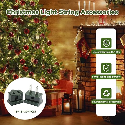 SPT-2 Vampire Plug Green Set Extension Cord End Replacement Plug Connector for Indoor Outdoor Christmas Light Strings and Small Household Appliances, UL Listed DIY Project 30 Pack