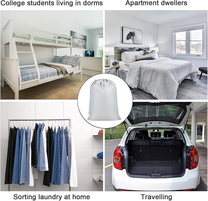 Polecasa Extra Heavy Duty Large Laundry Bag with Sturdy Handles, ID Tag & Drawstring Closure, 28 x 36 inches Durable Storage Bags, Laundry Accessory for Basket, Hamper, College, Dorm, Travel, Silver