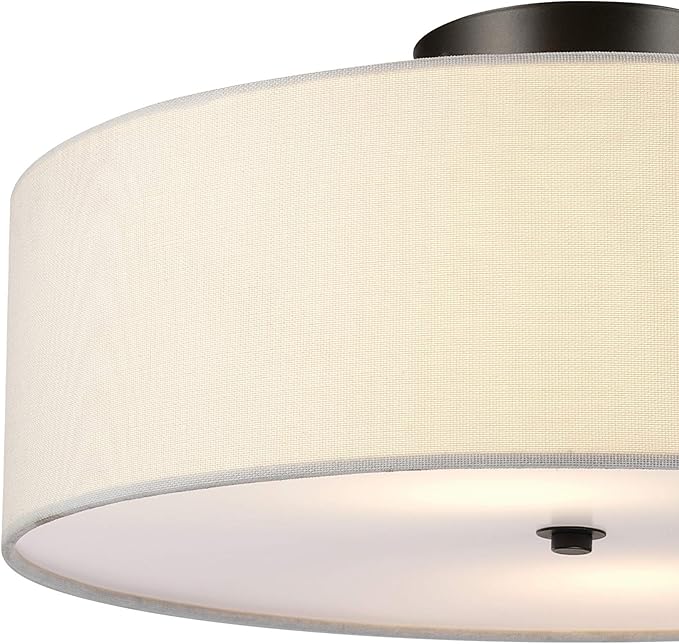 Globe Electric 60315 2-Light Flush Mount Ceiling Light, Dark Bronze, White Linen Shade, Kitchen, Lights, Bathroom, Home Essentials, Bedroom, Closet Light, Lighting Fixtures