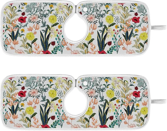 Kitchen Faucet Absorbent Mat,Summer Blooming Flower Water Splash Guard for Sink, Faucet Drip Catcher Thicken Sponge Microfiber Faucet Water Catcher Mat Sink Absorbent Mat for Kitchen 14x5in 2 Pack