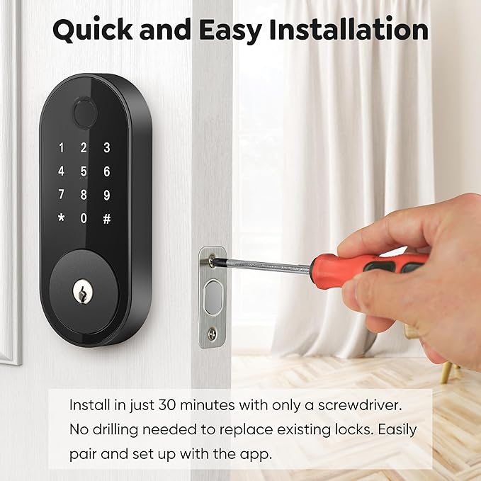Keyless Entry Fingerprint Deadbolt Smart Lock: Sifely Digital Front Door Keypad with App Control, Electronic/Electric Deadbolt with Fingerprint & Code Access, Auto Locking, Easy to Install (Black)