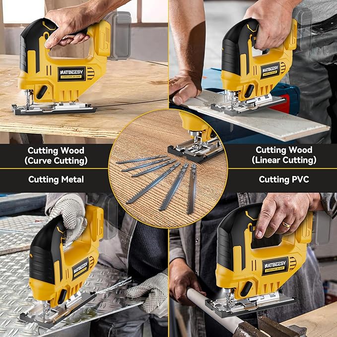 JigSaw Compatible With Dewalt 20v Max Battery, Cordless jig saw tool, LED Work Light,45° Beveled Cuts Variable Speed 2900RPM, 3 Orbital Action, with Jigsaw Blades for Curve Cutting (NOT Battery)