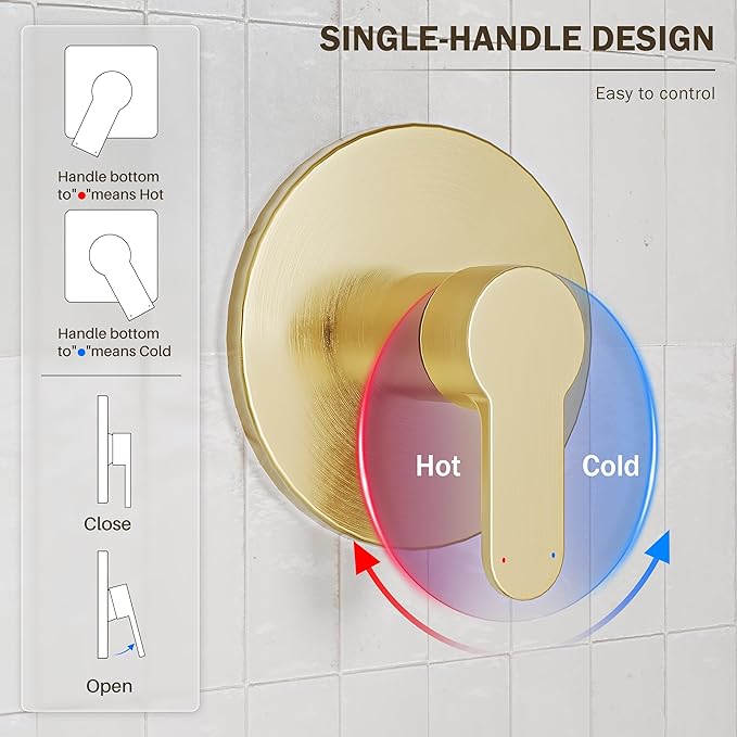 Tub Shower Faucet Set, Tub and Shower Trim Kit with 6 Inch High-Pressure Rian Shower Head,Shower Head and Handle Set, Brushed Gold