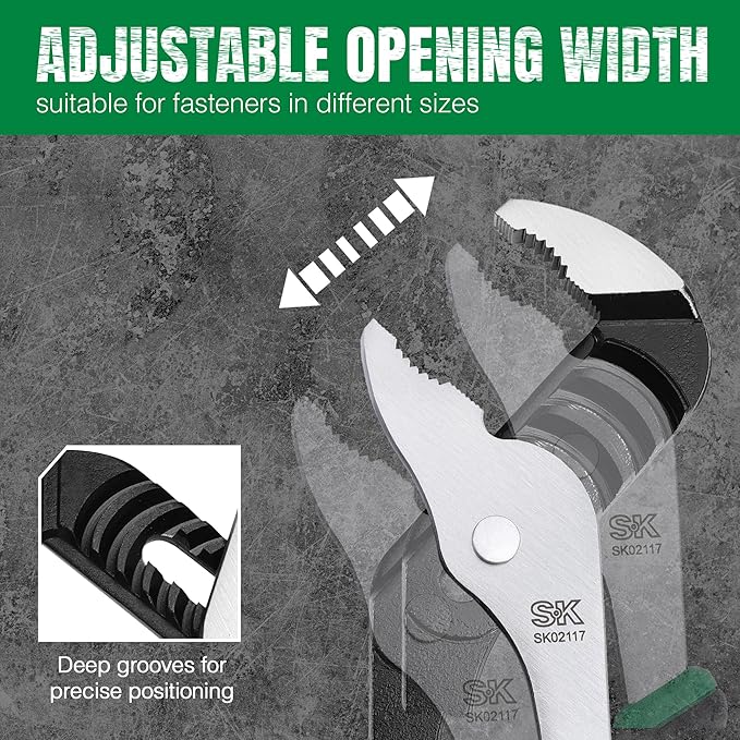 SK 3-Piece Groove Joint Pliers Set, Adjustable Water Pump Pliers, 8-inch, 10-inch, 12-inch, Premium CR-V Steel Construction, Serrated Jaw with Comfortable Grips, Organized in Rolling Pouch