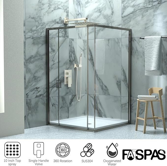 Shower Faucet Set, Shower System with 10 Inch Rain Showerhead and Handheld Shower, Wall Mounted High-Pressure Showerhead Combo Set Included Valve and Trim, Brushed Nickel