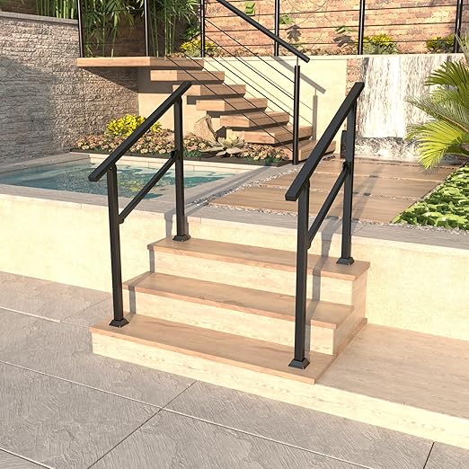 Hand Rails for Outdoor Steps, 40" x 36" Fits 2-3 Steps Stair Handrail, Black Metal Railings for Indoor Steps, Porch Railing, Deck Railing, Easy Install Stair Handrail(1 Pack) ﻿