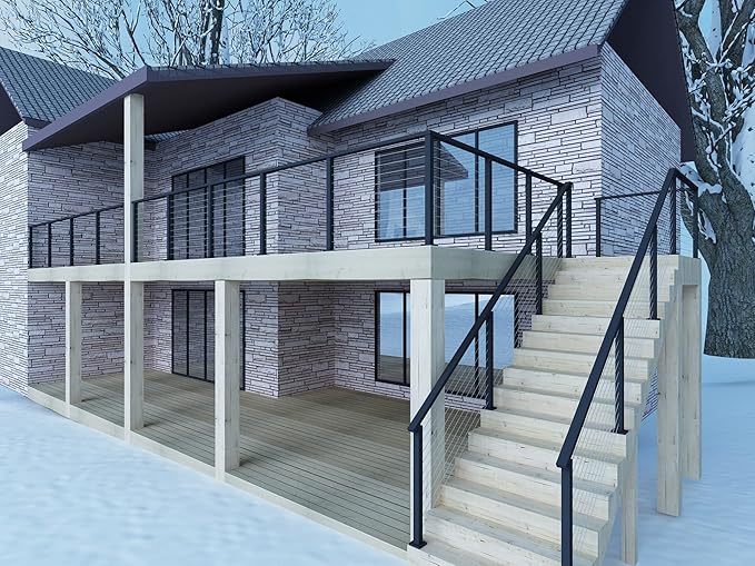 Cable Railing Post - Stainless Steel Square Fence Post for Deck Cable Railing System, Flat top 36"x 2"x2"- 10 Holes Level Pre-Drilled, Matte Black