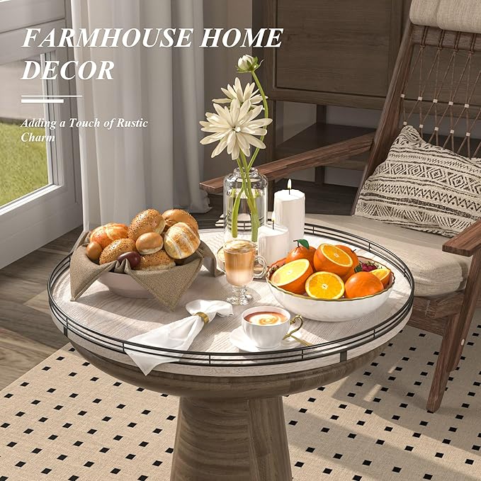 21" Lazy Susan Wood Turntable Organizer for Kitchen Decor, Farmhouse Round Wooden Lazy Susan Organization and Storage for Cabinet, Dining Table, Pantry, Bathroom, Countertop, Centerpiece, Home Decor