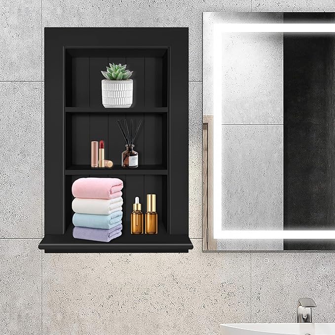 Royxen Black Bathroom Recessed Medicine Cabinet, 14 x 24 Inch, 3-Tier