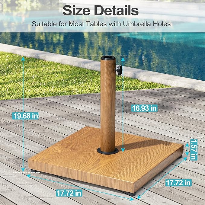 Patio Umbrella Base, 43lbs Outdoor Heavy Duty Square Concrete Stand Market Umbrella, Teak Brown