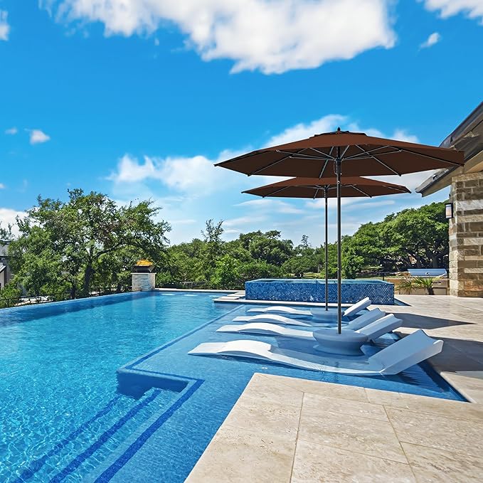 Midtown Umbrellas Push Pop Sunbrella Umbrella 10 Feet Large Outdoor Umbrella With Bay Brown Acrylic Fabric - Deck Patio Umbrella, Backyard Umbrella, Garden Umbrella & Pool Umbrella - Black Pole