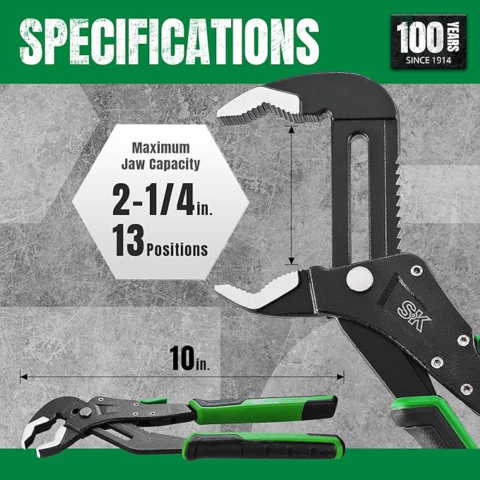 SK 10-Inch Quick Adjust Groove Joint Pliers, Water Pump Pliers, Premium CR-V Construction, SureGrip V-Jaw Design with Comfortable Grips