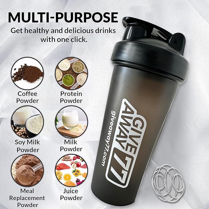 Protein Shaker Bottle, Protein Shake Cup for Pre and Post Workout, Gym Mixer Bottle for Men & Women with Stainless Steel Whisk Ball, 20.28-Ounce, Black