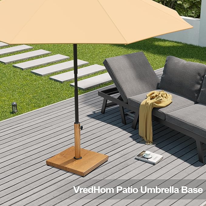 Patio Umbrella Base, 43lbs Outdoor Heavy Duty Square Concrete Stand Market Umbrella, Teak Brown