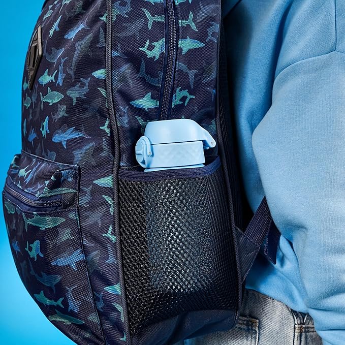 Ion8 Kids Water Bottle, Steel 400 ml/13 oz, Leak Proof, Easy to Open, Secure Lock, Dishwasher Safe, Flip Cover, Carry Handle, Easy Clean, Durable, Scratch Resistant, Carbon Neutral, Alaskan Blue