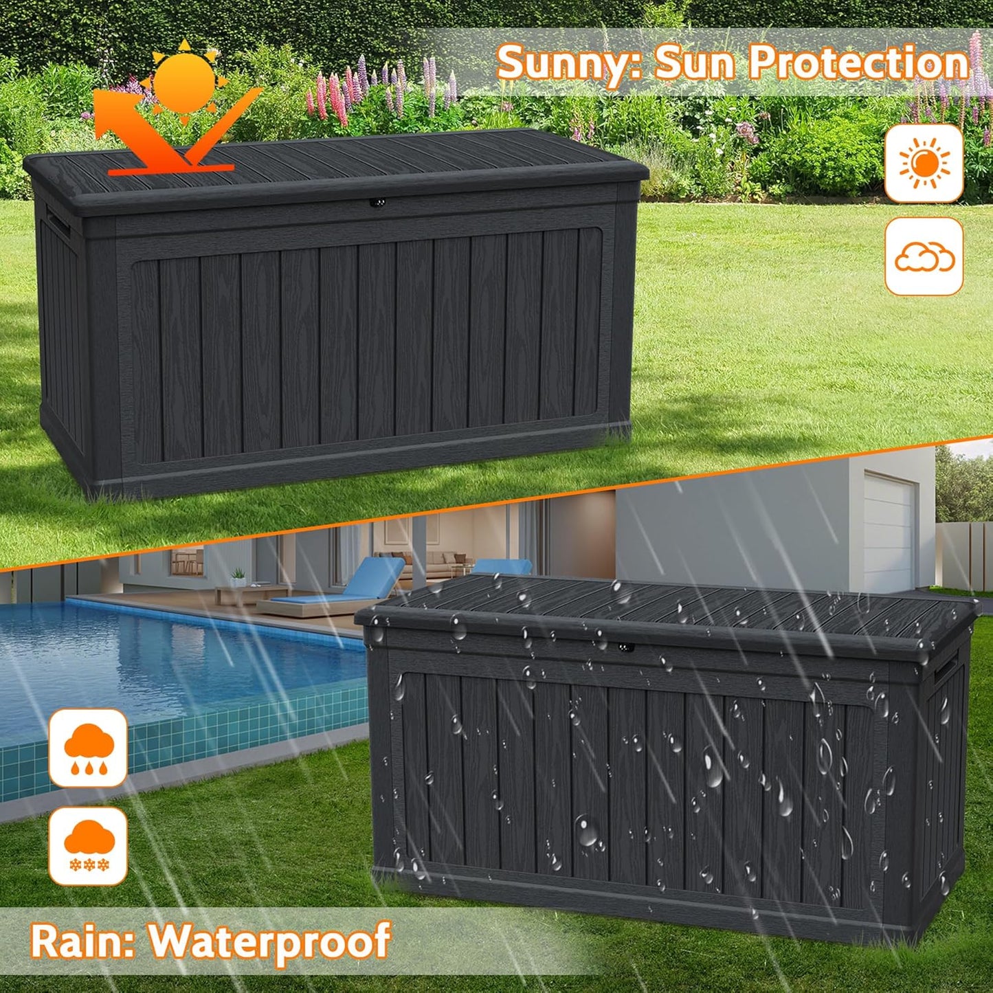 230 Gallon Double-Wall Resin Deck Box - Lockable Waterproof Outdoor Storage Box, 1000lbs Capacity & Doubles as Seating for Patio Furniture - Garden Tools, Pool Accessories (Black)