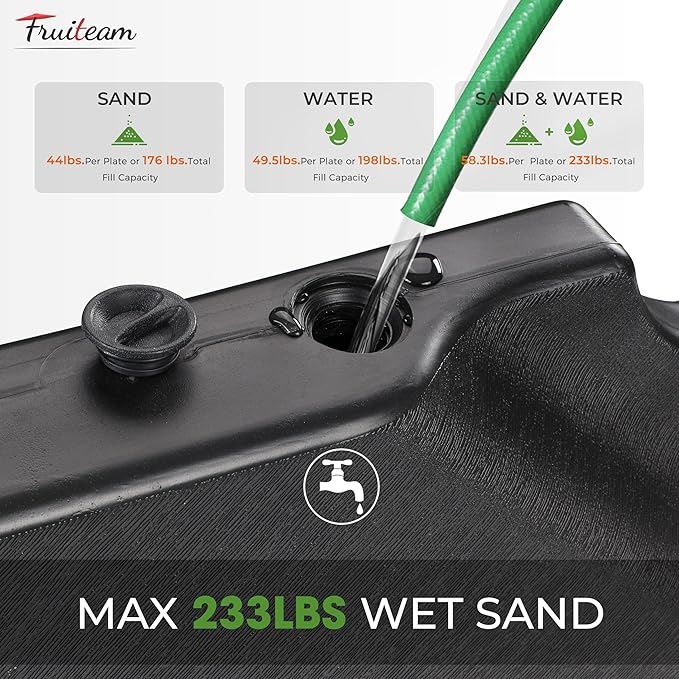 FRUITEAM 233lbs Capacity Durable Patio 4pcs Umbrella Base,with Easy-Fill Ports for Water/Sand,Stabilizes 9-11FT Large Cantilever Outdoor Umbrellas