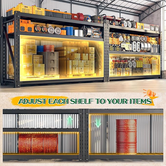 Bepatio 77" W Garage Shelving Heavy Duty, Ultra Wide Storage Shelves 3 Tier Metal Shelving Unit Adjustable Utility Shelves for Garage, Basement, Warehouse, Black 77" W*23.7" D*66”H, 2 PCS