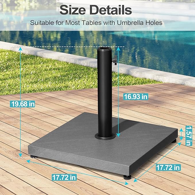 Patio Umbrella Base, 40lbs Outdoor Heavy Duty Square Concrete Stand Market Umbrella, Grey