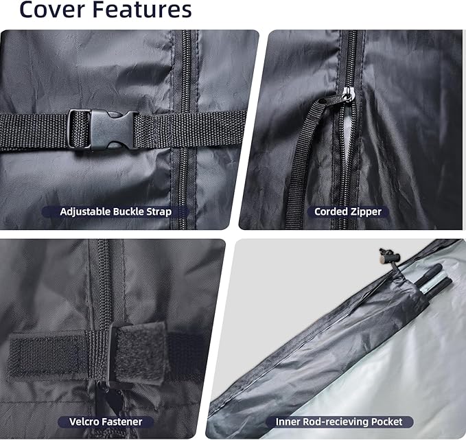 Patio Umbrella Cover,420D Waterproof Outdoor Umbrella Cover Garden Market Parasol Covers (Black, Fits Market Umbrella Up to 12 Feet DIA)