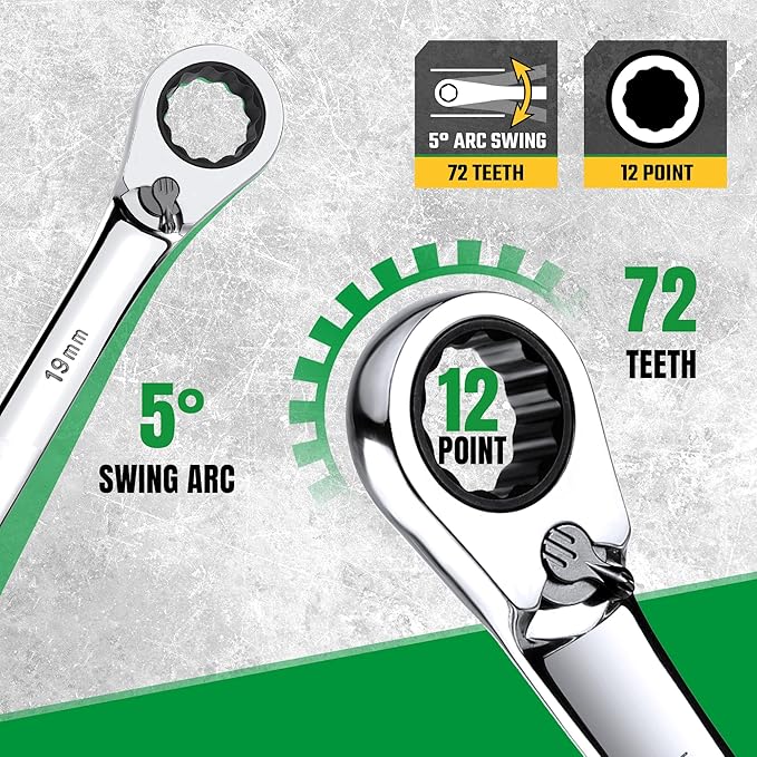SK Reversible Ratcheting Wrench Set, Combination Wrench Set, 12-Piece, Metric 8-19 mm, 72-Tooth, Premium CR-V Construction, with Rack Organizer