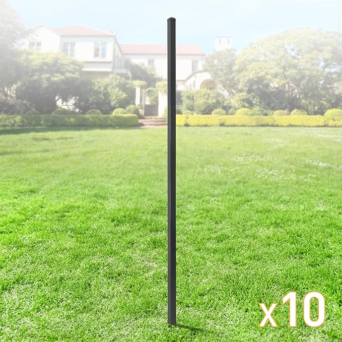 Fencer Wire Pack of 10 Heavy Duty 8FT Outdoor Steel Fencing Border Post, 16 Gauge Anti-Rust Metal Fence Post, 2” Diameter Decorative Garden Fence Post