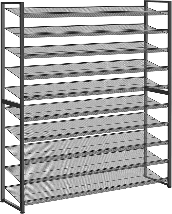 Shoe Rack, Long Shoe Organizer,Max Holds 62 Pairs,10 Tier Metal Shoe Storage Shelf,5-Tier Stackable Shoes Organizer for Garage, Entryway,Black