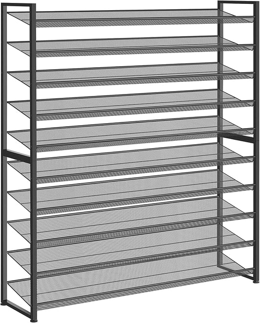 Shoe Rack, Long Shoe Organizer,Max Holds 62 Pairs,10 Tier Metal Shoe Storage Shelf,5-Tier Stackable Shoes Organizer for Garage, Entryway,Black