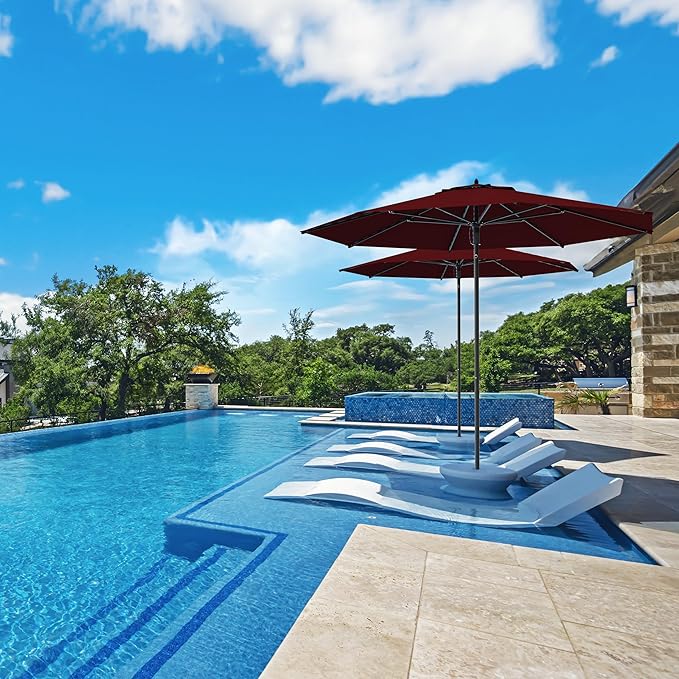 Midtown Umbrellas Push Pop Sunbrella Umbrella 9 Feet Outdoor Umbrella in Burgundy Acrylic - Patio Umbrella, Backyard Umbrella, Garden Umbrella, Picnic Table Umbrella & Pool Umbrella - Black Pole