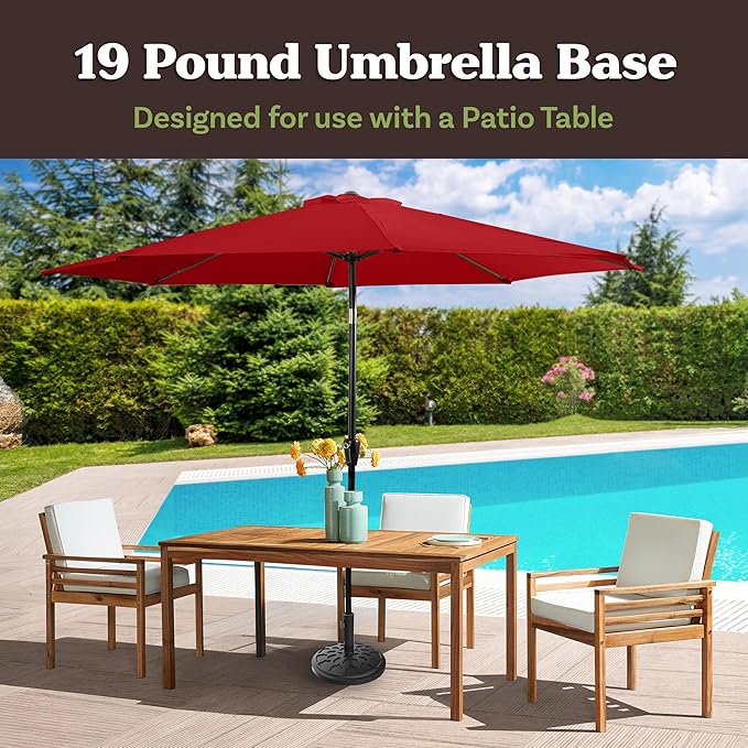 Umbrella Base - Heavy-Duty 19lbs Weighted Outdoor Stand for Patio Table, Tilt, and Lightweight Freestanding Umbrellas by Pure Garden (Black)