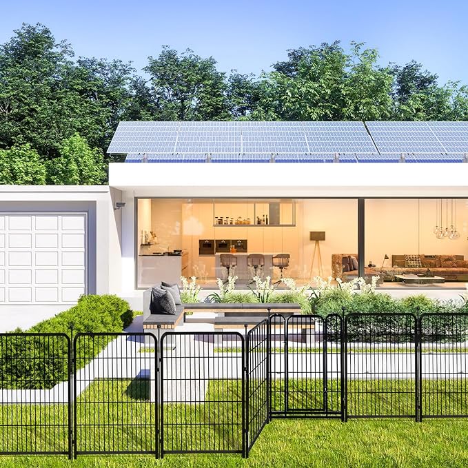 Garden Fence with Gate 36 in(H)×27 in(L) 14 Panels Total 31 Ft(L), Garden Fences and Borders for Dogs, Animal Barrier Fence, Black Metal Decorative Garden Fencing